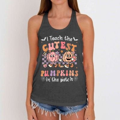 I Teach The Cutest Pumpkins In The Patch Retro Teacher Fall Women's Knotted Racerback Tank