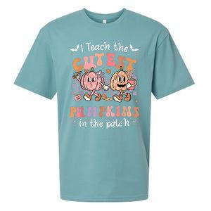 I Teach The Cutest Pumpkins In The Patch Retro Teacher Fall Sueded Cloud Jersey T-Shirt