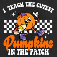 I Teach The Cutest Pumpkins Retro Teacher Halloween 7 Panel Mesh Trucker Snapback Hat