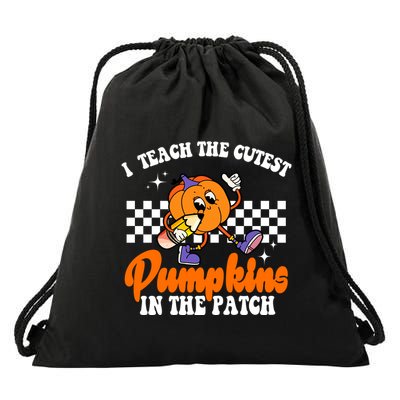I Teach The Cutest Pumpkins Retro Teacher Halloween Drawstring Bag