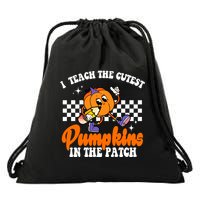 I Teach The Cutest Pumpkins Retro Teacher Halloween Drawstring Bag