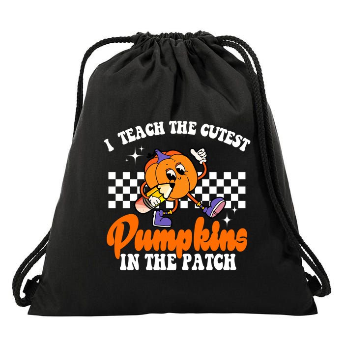 I Teach The Cutest Pumpkins Retro Teacher Halloween Drawstring Bag
