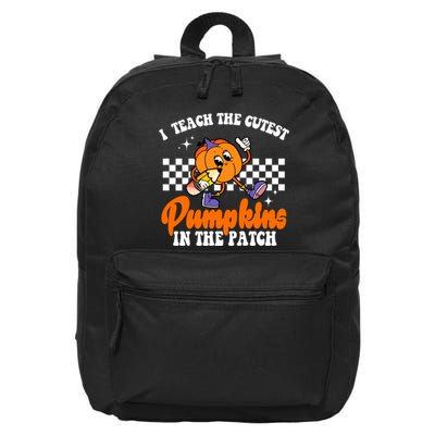 I Teach The Cutest Pumpkins Retro Teacher Halloween 16 in Basic Backpack