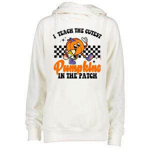 I Teach The Cutest Pumpkins Retro Teacher Halloween Womens Funnel Neck Pullover Hood