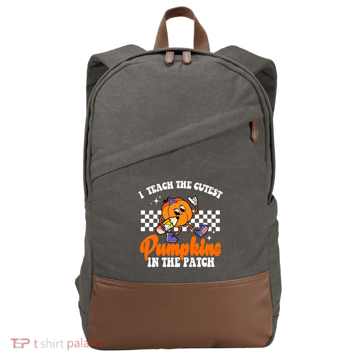 I Teach The Cutest Pumpkins Retro Teacher Halloween Cotton Canvas Backpack