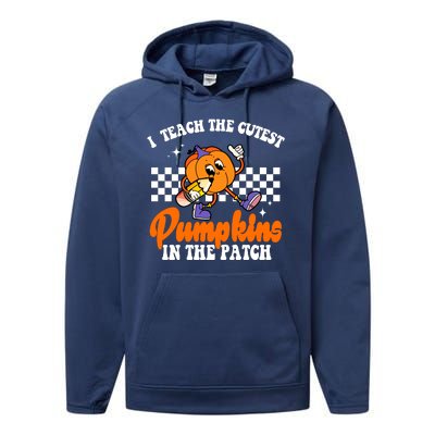 I Teach The Cutest Pumpkins Retro Teacher Halloween Performance Fleece Hoodie