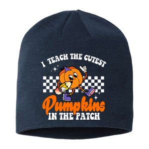 I Teach The Cutest Pumpkins Retro Teacher Halloween Sustainable Beanie