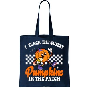 I Teach The Cutest Pumpkins Retro Teacher Halloween Tote Bag