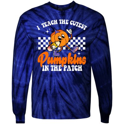 I Teach The Cutest Pumpkins Retro Teacher Halloween Tie-Dye Long Sleeve Shirt