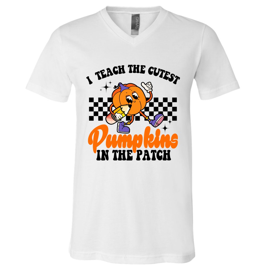 I Teach The Cutest Pumpkins Retro Teacher Halloween V-Neck T-Shirt