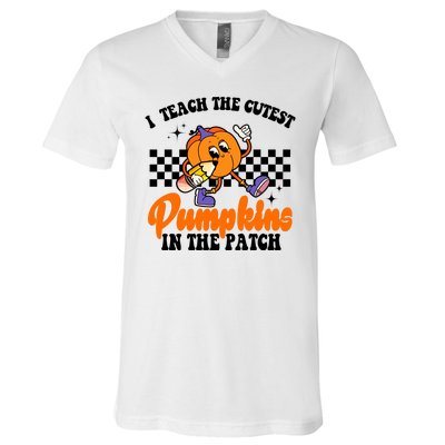 I Teach The Cutest Pumpkins Retro Teacher Halloween V-Neck T-Shirt