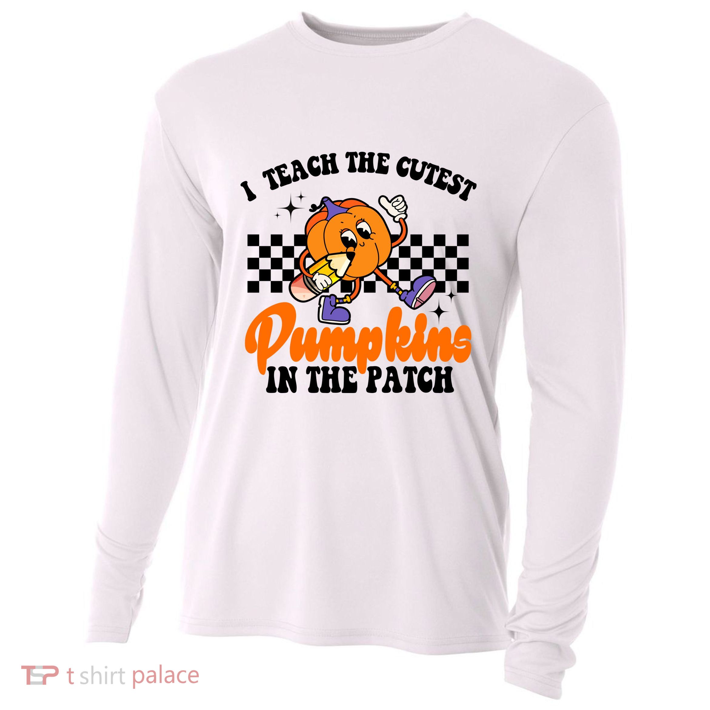 I Teach The Cutest Pumpkins Retro Teacher Halloween Cooling Performance Long Sleeve Crew