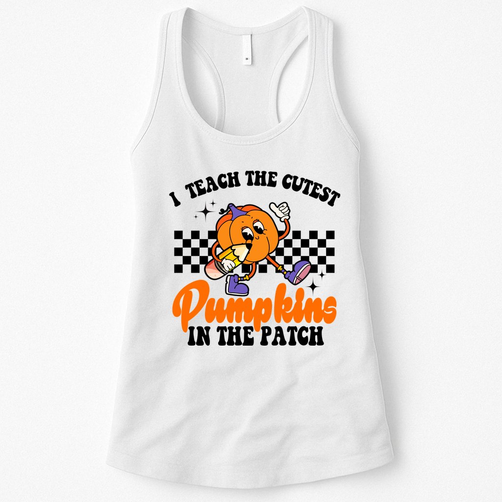 I Teach The Cutest Pumpkins Retro Teacher Halloween Womens Tank Top