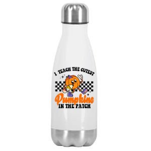 I Teach The Cutest Pumpkins Retro Teacher Halloween Stainless Steel Insulated Water Bottle