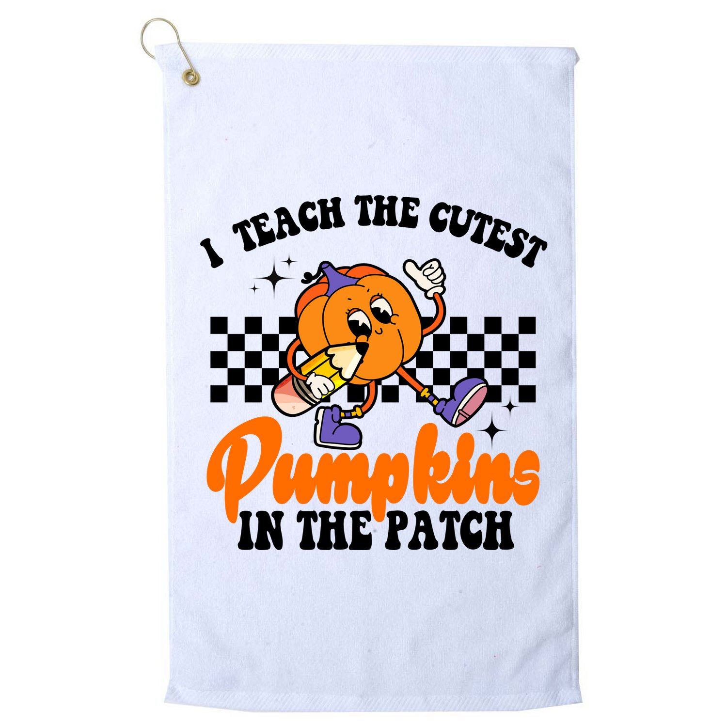 I Teach The Cutest Pumpkins Retro Teacher Halloween Golf Towel