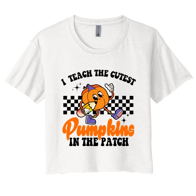 I Teach The Cutest Pumpkins Retro Teacher Halloween Crop Top