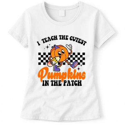 I Teach The Cutest Pumpkins Retro Teacher Halloween Womens T-Shirt