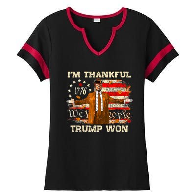 IM Thankful Trump Won Thanksgiving Turkey Fall Women Ladies Halftime Notch Neck Tee