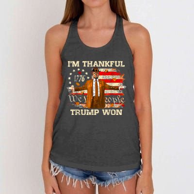 IM Thankful Trump Won Thanksgiving Turkey Fall Women Women's Knotted Racerback Tank