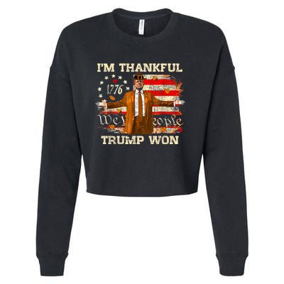 IM Thankful Trump Won Thanksgiving Turkey Fall Women Cropped Pullover Crew