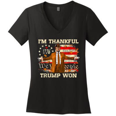 IM Thankful Trump Won Thanksgiving Turkey Fall Women Women's V-Neck T-Shirt