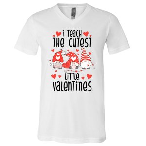 I Teach The Cutest Little Valentines Teacher V-Neck T-Shirt