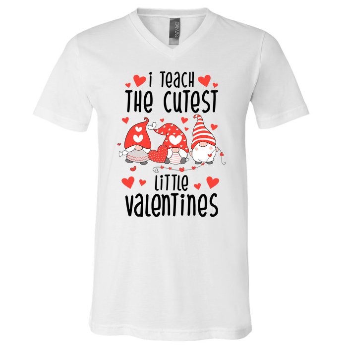 I Teach The Cutest Little Valentines Teacher V-Neck T-Shirt