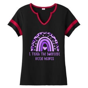 I Teach The Sweetest Hearts Rainbow Teacher Valentines Day Ladies Halftime Notch Neck Tee