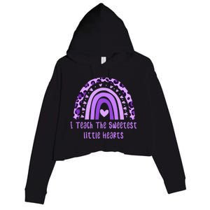 I Teach The Sweetest Hearts Rainbow Teacher Valentines Day Crop Fleece Hoodie