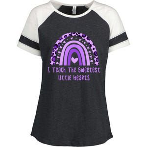 I Teach The Sweetest Hearts Rainbow Teacher Valentines Day Enza Ladies Jersey Colorblock Tee