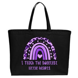 I Teach The Sweetest Hearts Rainbow Teacher Valentines Day Cotton Canvas Jumbo Tote