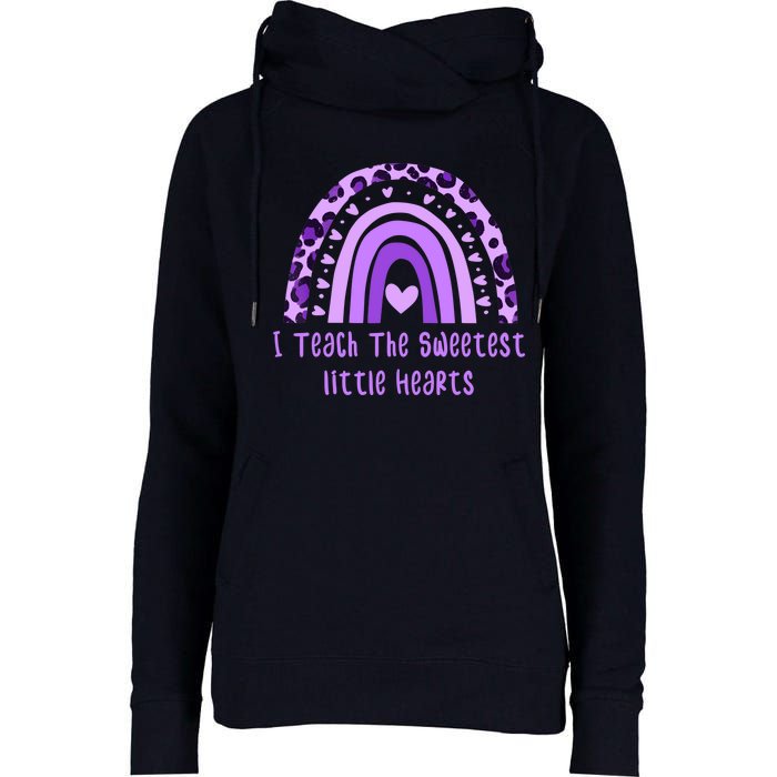 I Teach The Sweetest Hearts Rainbow Teacher Valentines Day Womens Funnel Neck Pullover Hood