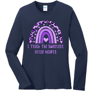 I Teach The Sweetest Hearts Rainbow Teacher Valentines Day Ladies Long Sleeve Shirt