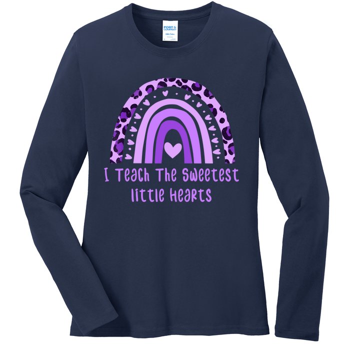 I Teach The Sweetest Hearts Rainbow Teacher Valentines Day Ladies Long Sleeve Shirt