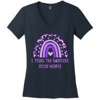 I Teach The Sweetest Hearts Rainbow Teacher Valentines Day Women's V-Neck T-Shirt