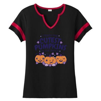 I Teach The Cutest Pumpkins In The Patch Ladies Halftime Notch Neck Tee