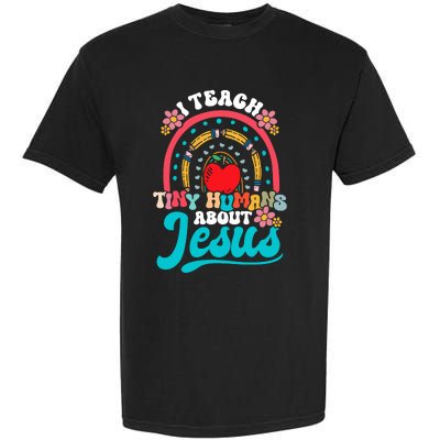 I Teach Tiny Humans About Jesus Christian Teacher Groovy Garment-Dyed Heavyweight T-Shirt