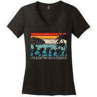 I Teach The Wildthings Vintage Retro Teacherlife Women's V-Neck T-Shirt