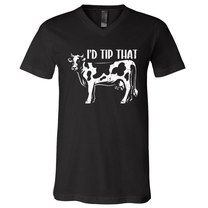 I'd Tip That Funny Cow Tipping Joke Farm Humor Farmer V-Neck T-Shirt