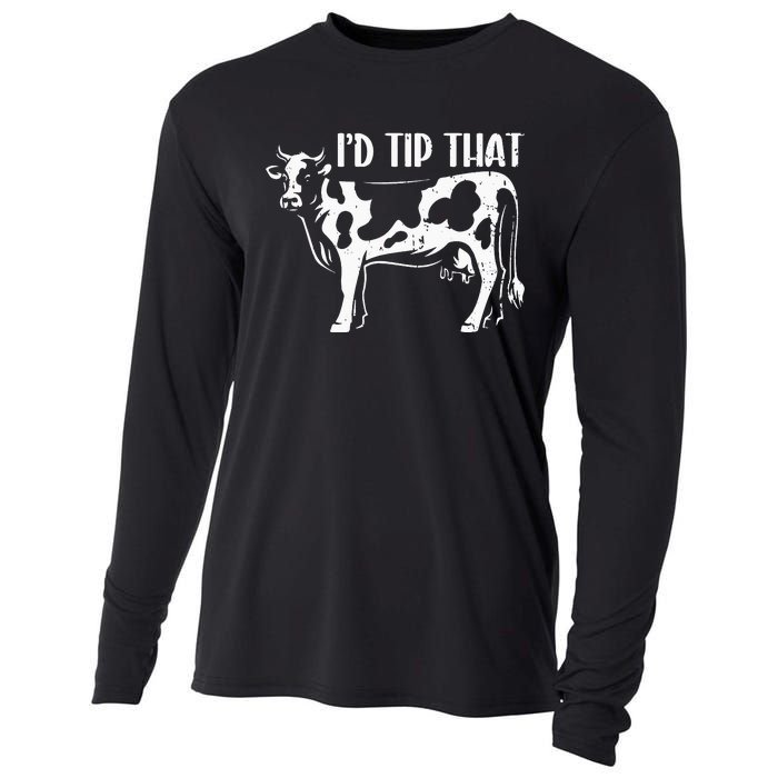 I'd Tip That Funny Cow Tipping Joke Farm Humor Farmer Cooling Performance Long Sleeve Crew