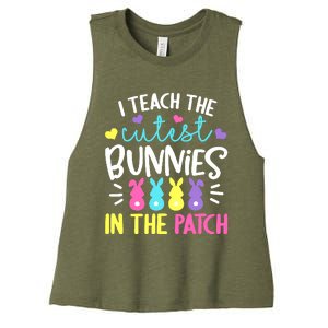 I Teach The Cutest Bunnies In The Patch Easter Teacher Cute Women's Racerback Cropped Tank