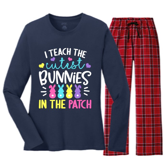 I Teach The Cutest Bunnies In The Patch Easter Teacher Cute Women's Long Sleeve Flannel Pajama Set 