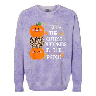 I Teach The Cutest Pumpkins In The Patch Leopard For Teacher Colorblast Crewneck Sweatshirt