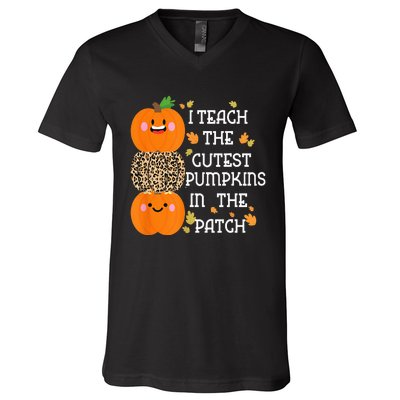 I Teach The Cutest Pumpkins In The Patch Leopard For Teacher V-Neck T-Shirt