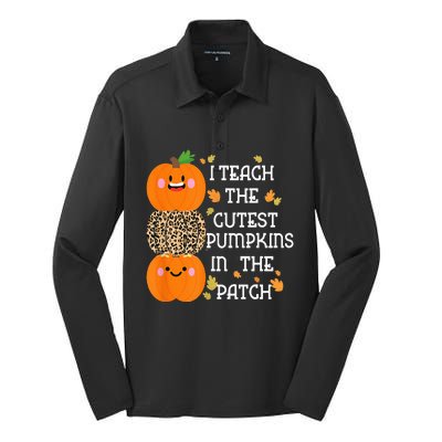 I Teach The Cutest Pumpkins In The Patch Leopard For Teacher Silk Touch Performance Long Sleeve Polo