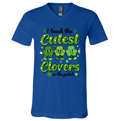 I Teach The Cutest Clovers In The Patch St Patricks Day Gift V-Neck T-Shirt