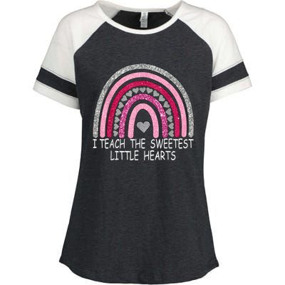 I Teach The Sweetest Hearts Rainbow Teacher Valentines Day Enza Ladies Jersey Colorblock Tee