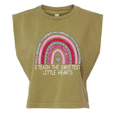 I Teach The Sweetest Hearts Rainbow Teacher Valentines Day Garment-Dyed Women's Muscle Tee