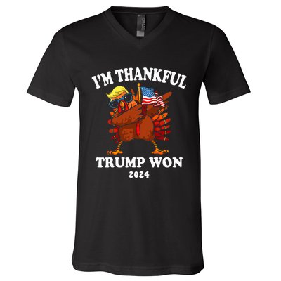 IM Thankful Trump Won Thanksgiving Trump Autumn Turkey 2024 V-Neck T-Shirt