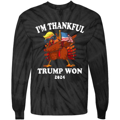 IM Thankful Trump Won Thanksgiving Trump Autumn Turkey 2024 Tie-Dye Long Sleeve Shirt